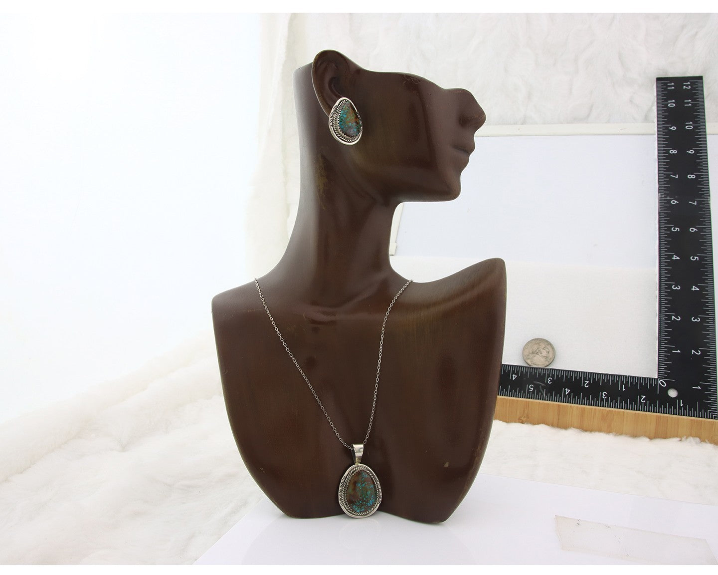 Navajo Necklace Earrings Set Sterling Silver Turquoise Vintage Signed Spencer