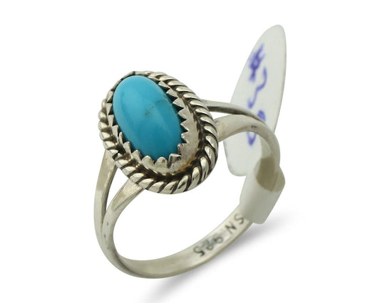 Navajo Ring .925 Silver Sleeping Beauty Turquoise Native American Artist C.80's