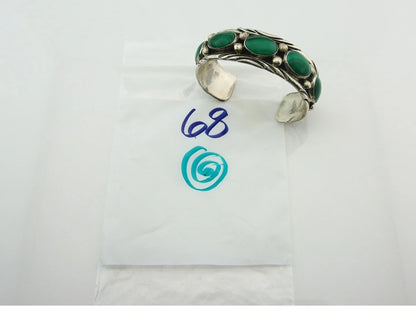 Men Navajo Cuff Bracelet Sterling Silver Malachite Vintage Signed C Montoya