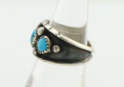 Navajo Ring 925 Silver Sleeping Beauty Turquoise Artist Signed RC C.80's