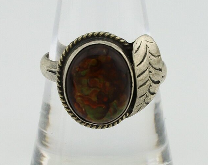 Navajo Handmade Ring 925 Silver Natural High Grade Fire Opal Native Artist C.80s