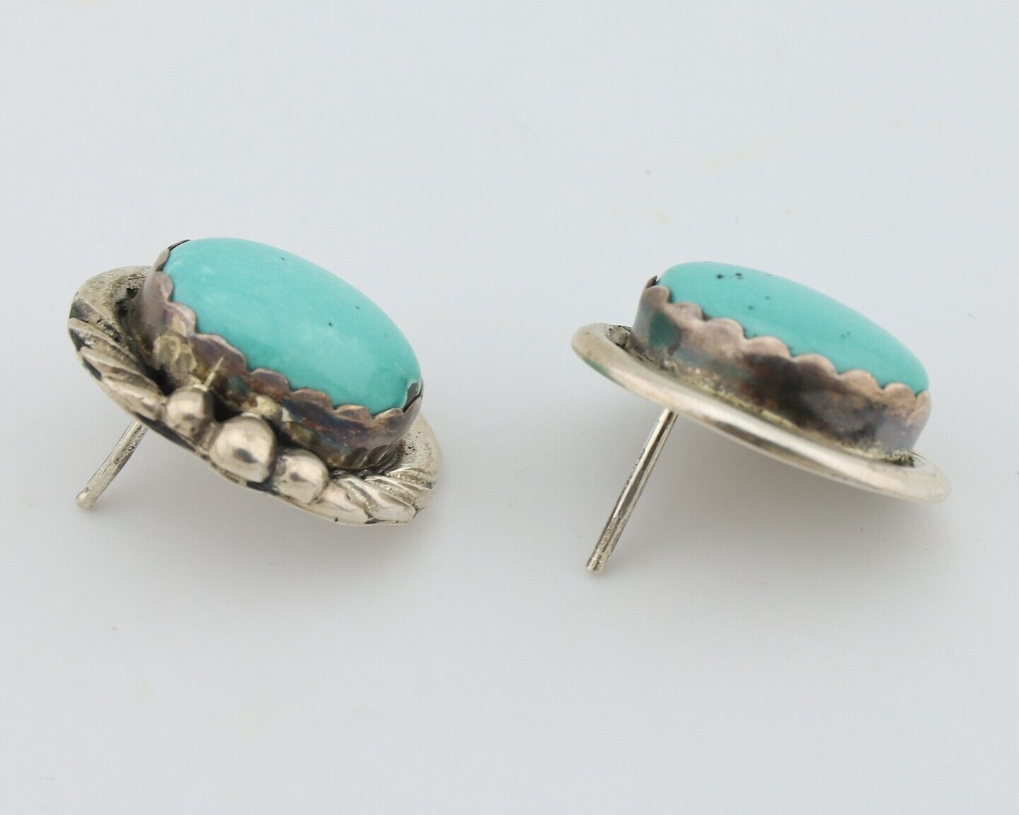 Navajo Earrings 925 Silver Natural Blue Turquoise Native American Artist C.80s