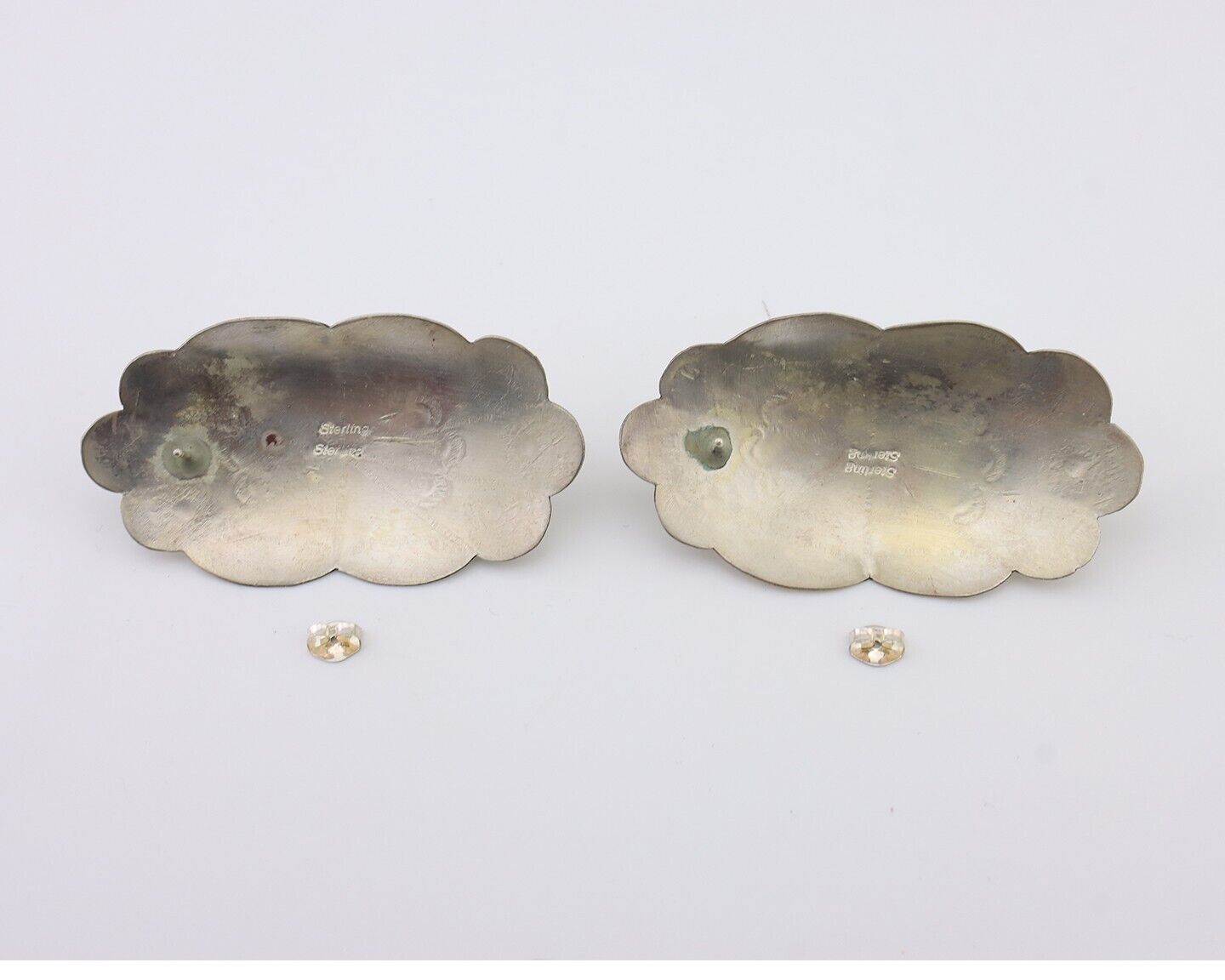 Navajo Hand Stamped Shield Earrings 925 Silver Turquoise Native Artist C.80's