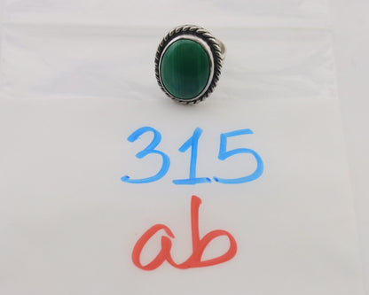 Navajo Ring 925 Silver Natural Malachite Native American Artist Size 7.25 C.80's