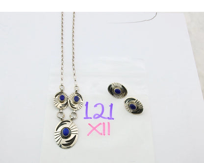 Navajo Necklace Earring Set Sterling Silver Natural Lapis Artist Signed LY