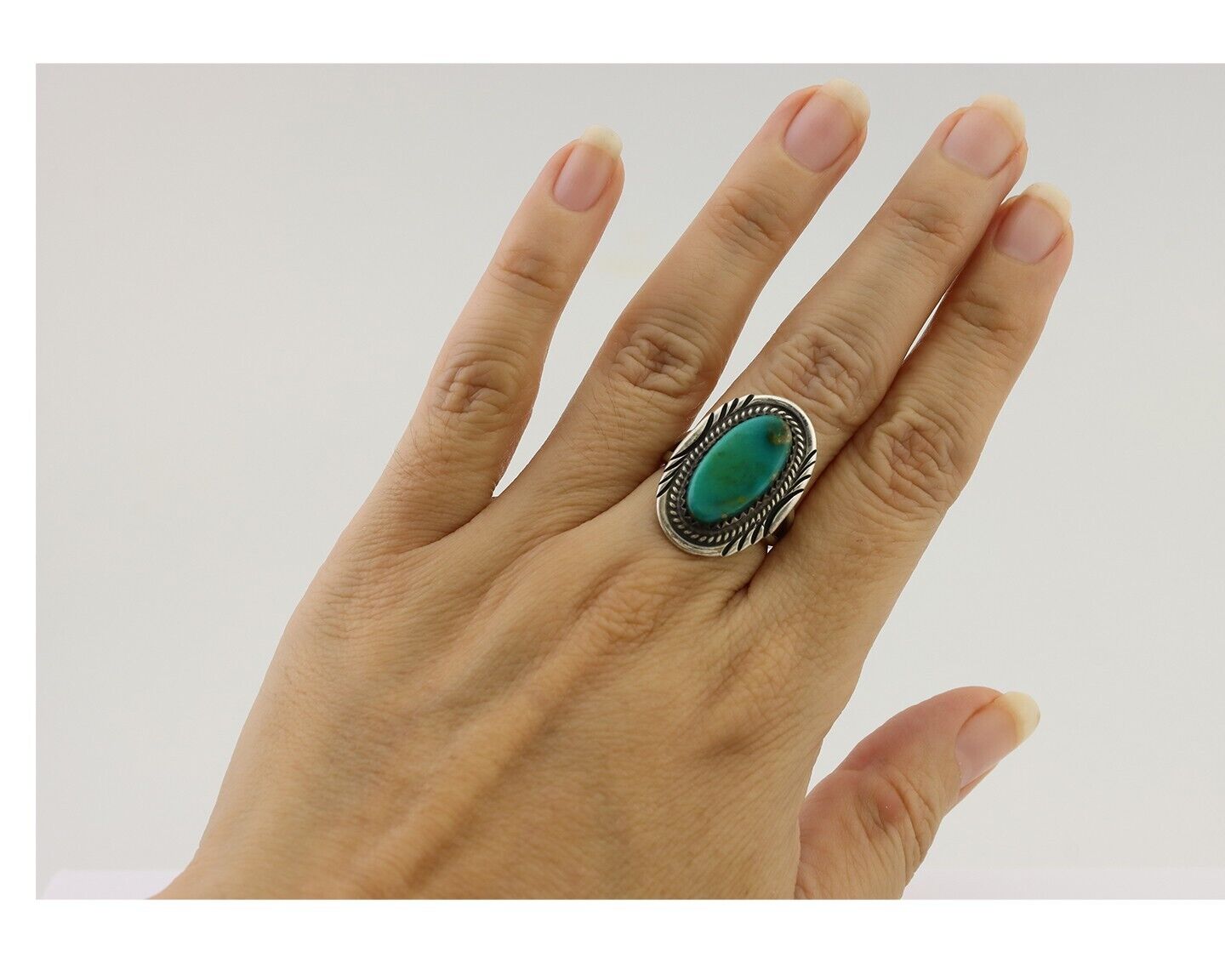Navajo Ring 925 Silver Natural Turquoise Native American Artist C.80's