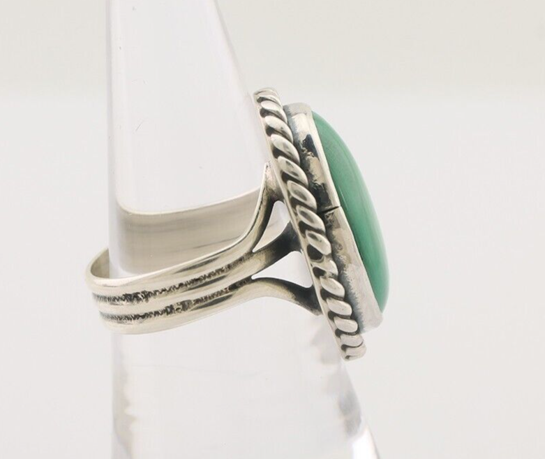 Navajo Ring 925 Silver Natural Malachite Native American Artist Size 8.0 C.80's