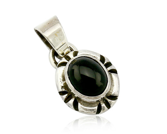 Navajo Hand Stamped Natural Mined Black Onyx in .925 SOLID Silver Pendant