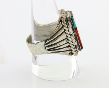 Navajo Ring 925 Silver Natural Gemstones Signed C Montoya Size 10.5