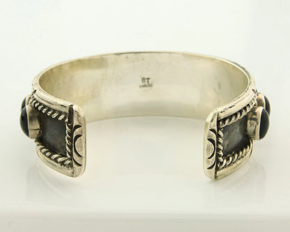 Men Navajo Cuff Bracelet Sterling Silver Black Onyx Vintage Signed BT