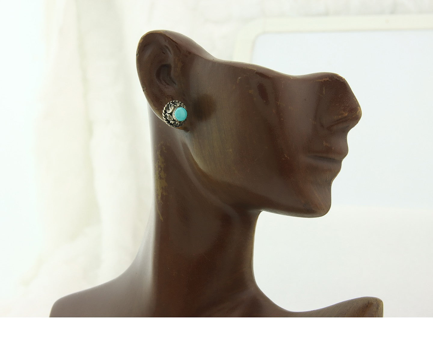 Navajo Dangle Earrings Sterling Silver Natural Turquoise Vintage Handmade