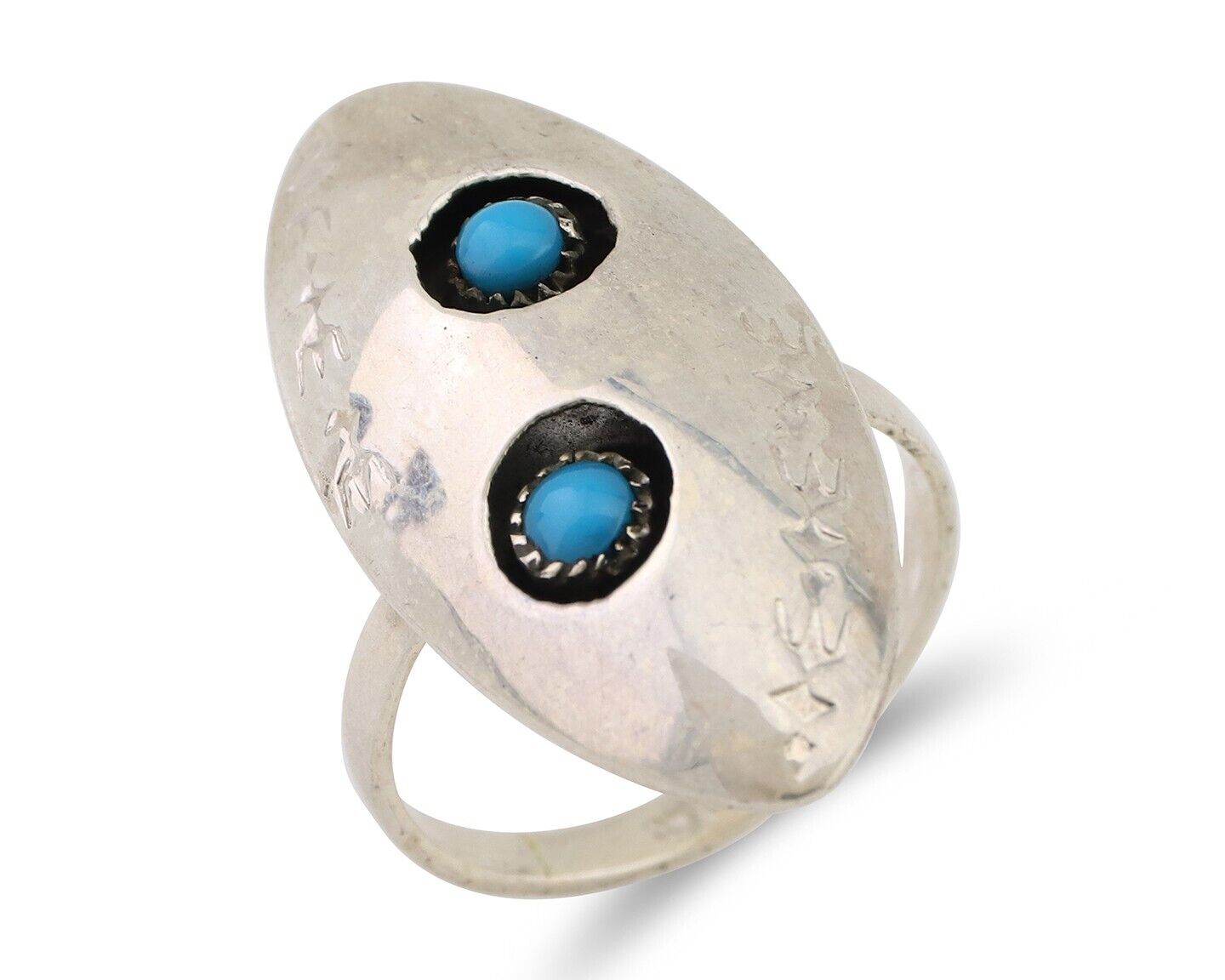 Navajo Ring 925 Silver Natural Blue Turquoise Native American Artist C.80's
