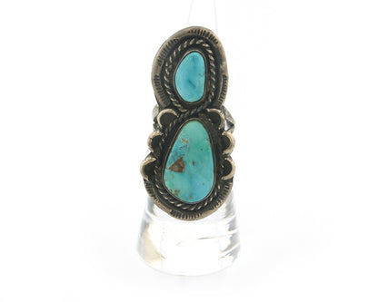 Navajo Ring Sterling Silver Blue Turquoise Vintage Signed LP Size 6.0