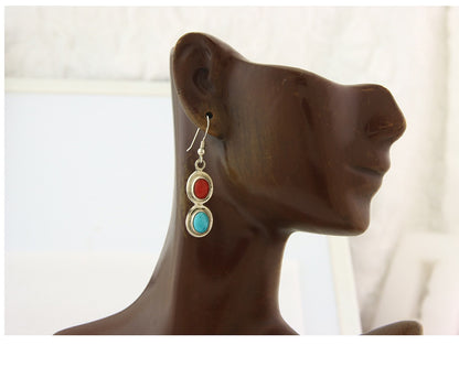 Navajo Earrings Sterling Silver Gemstone Vintage Handmade Dangle