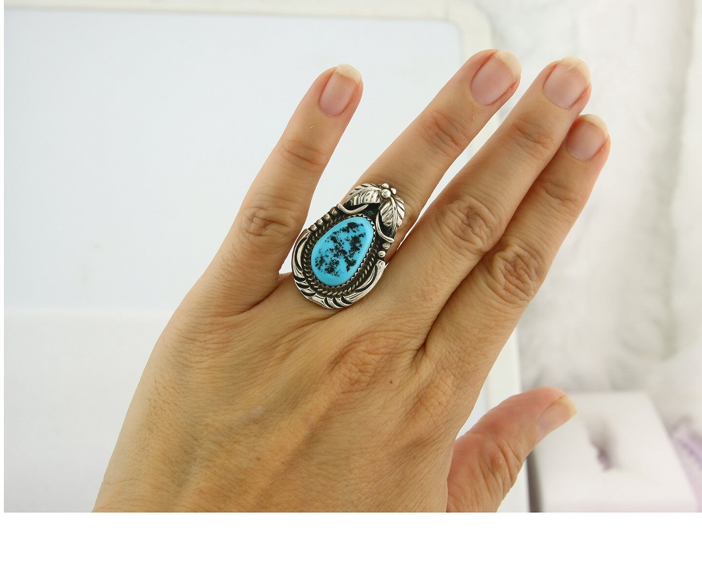 Vintage Navajo Ring 925 Sterling Natural Gemstone Native Artist Size 5.25