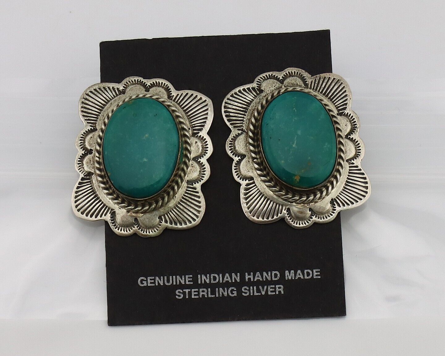 Navajo Earrings 925 Silver Natural Blue Turquoise Signed William Denetdale C.80s