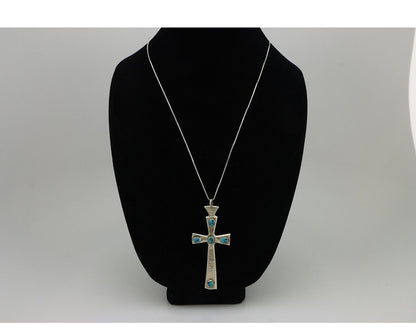 Navajo Cross Pendant 925 Silver SB Turquoise Artist Signed R C.80's