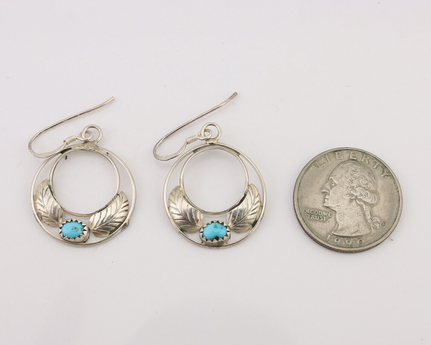 Navajo Handmade Dangle Earrings 925 Silver Blue Turquoise Native Artist C.80's