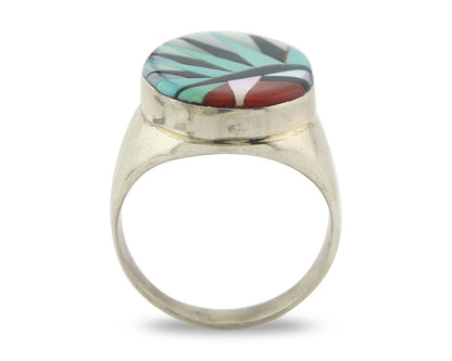 Large Vintage Zuni Ring Sterling Silver Authentic Gemstone Handmade Size 11