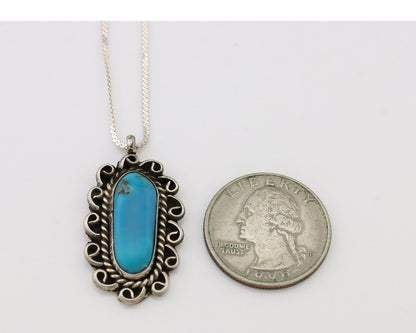 Navajo Necklace Pendant 925 Silver Turquoise Signed JH C.80's