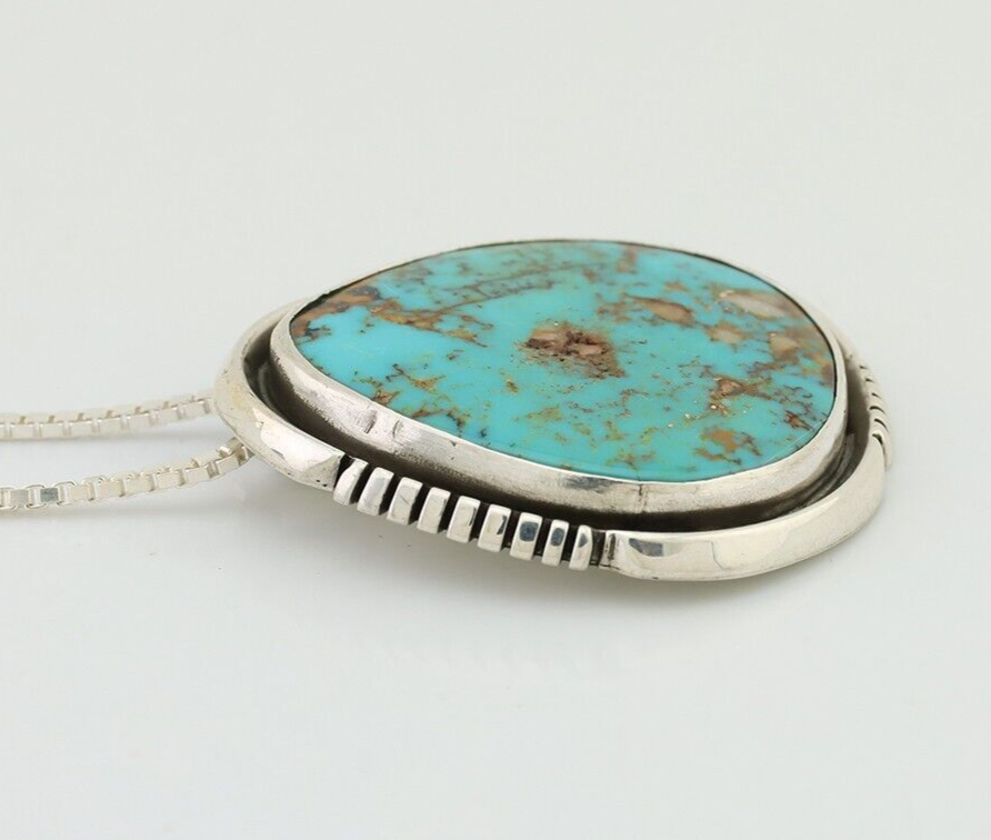 Navajo Pendant 925 Silver Kingman Turquoise Signed Doug Zachary C.90's