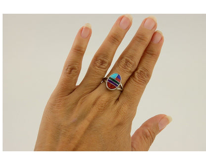Navajo Ring 925 Sterling Silver Natural Gemstones Artist Signed Sunrise C.80's