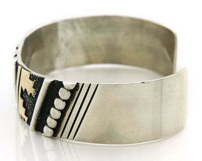 Navajo Cuff Bracelet 925 Sterling Silver & Gold Vintage Signed T Singer