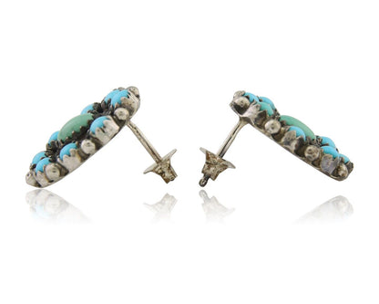 Navajo Shield Earrings 925 Silver Natural Turquoise Signed Nathaniel Curley C80s
