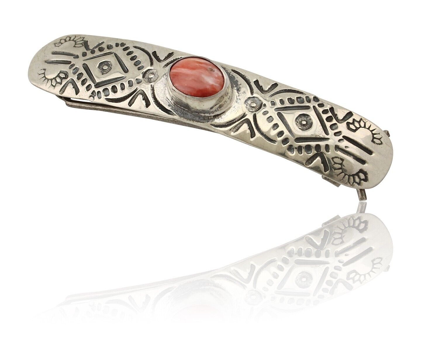 Women Navajo Hair Clip Barrette 925 Silver White Red Spiney Oyster Native Artist