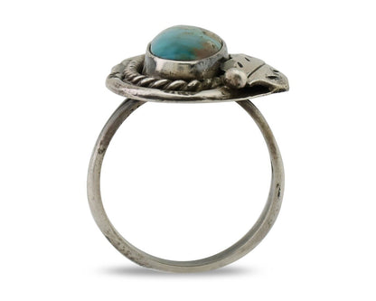 Navajo Handmade Ring 925 Silver Natural Turquoise Signed Jason Livingston C.80's