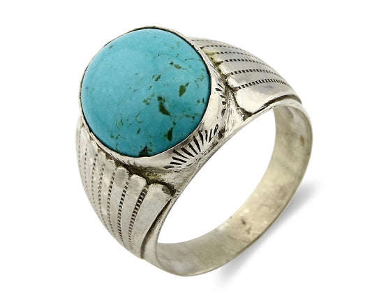 Navajo Turquoise Ring .925 Silver Handmade Signed Artist TZ C.80's