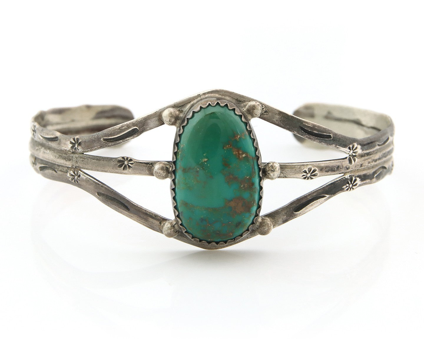 Navajo Bracelet Sterling Silver Turquoise Hand Stamped Native American Artist