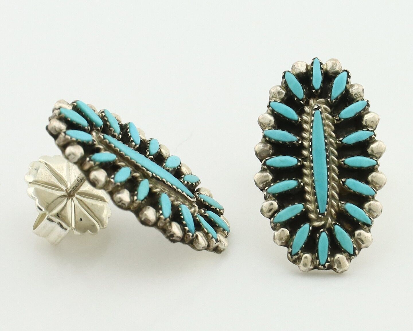 Zuni Earrings 925 Silver Sleeping Beauty Turquoise Signed LP C.80's