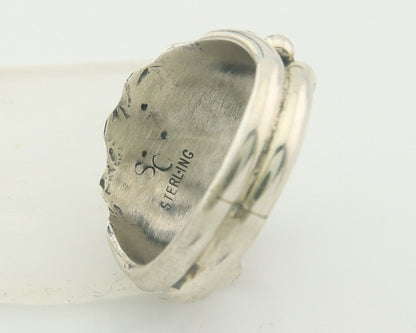 Navajo Ring 925 Sterling Natural Coral & Turquoise Signed SC C.80's Size 8.25