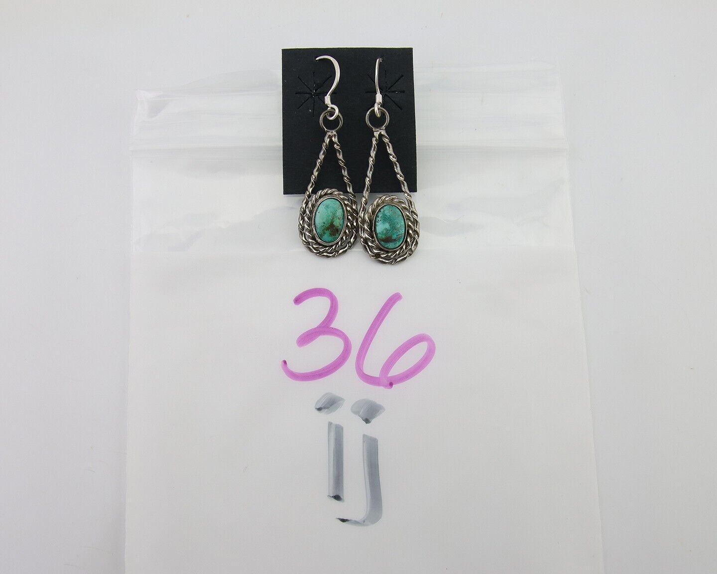 Navajo Dangle Earrings 925 Silver Natural Blue Turquoise Native Artist C.80's