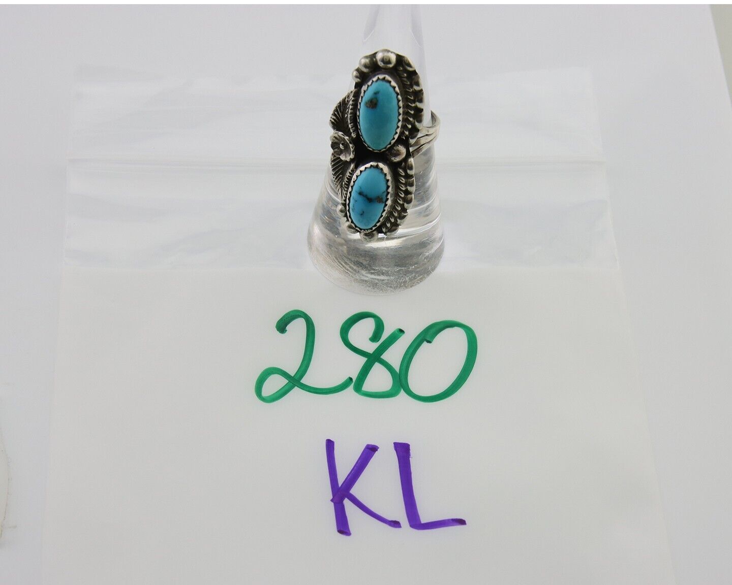 Navajo Ring 925 Silver Natural Blue Turquoise Native Artist Signed SC C.80's