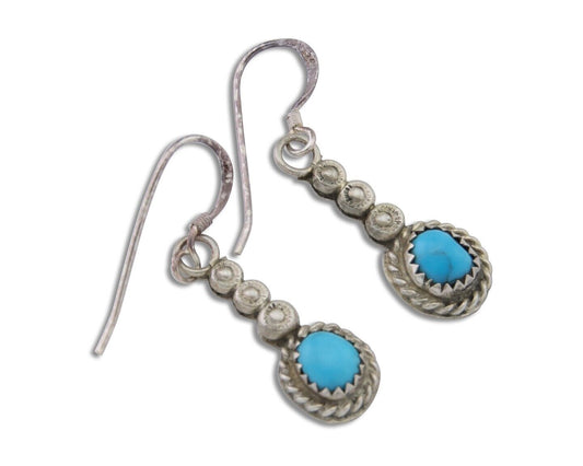 Navajo Earrings 925 Silver Blue Turquoise Artist Signed DB C.80's