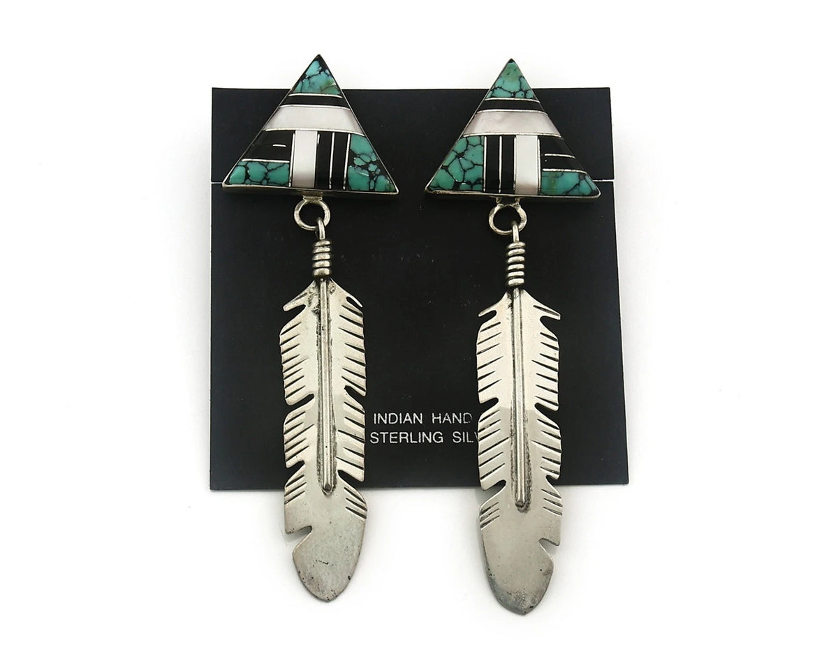 Navajo Earrings 925 Sterling Silver Natural Gemstones Signed Anita Whitegoat C80