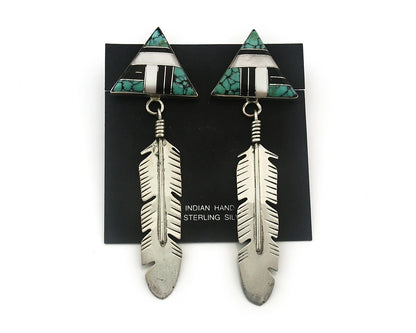 Navajo Earrings 925 Sterling Silver Natural Gemstones Signed Anita Whitegoat C80