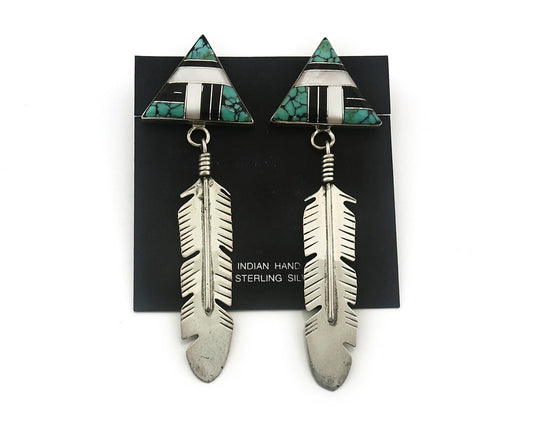 Navajo Earrings 925 Sterling Silver Natural Gemstones Signed Anita Whitegoat C80