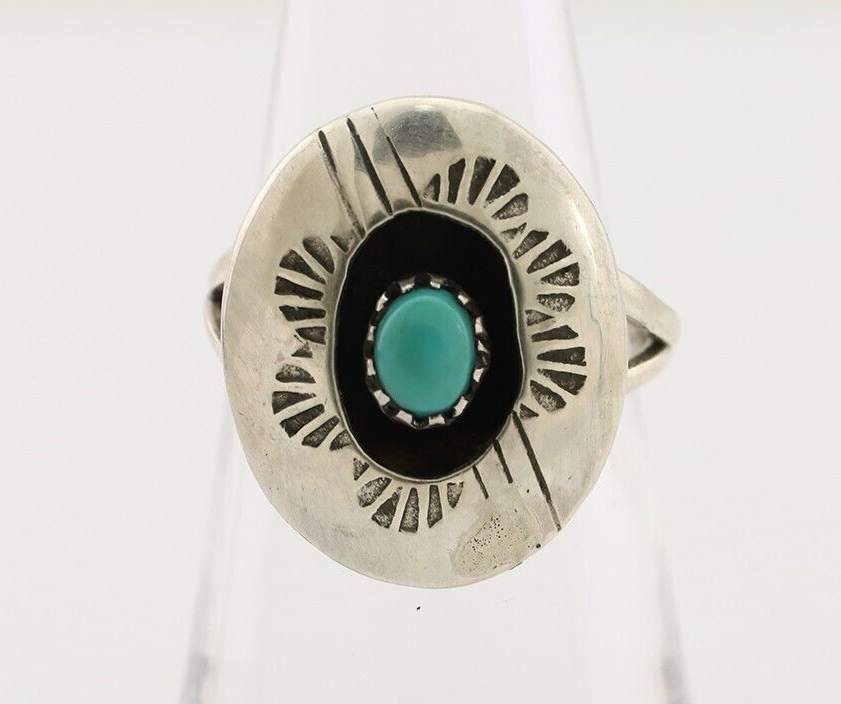 Navajo Handmade Ring 925 Silver Blue Turquoise Artist Signed BF C.80's