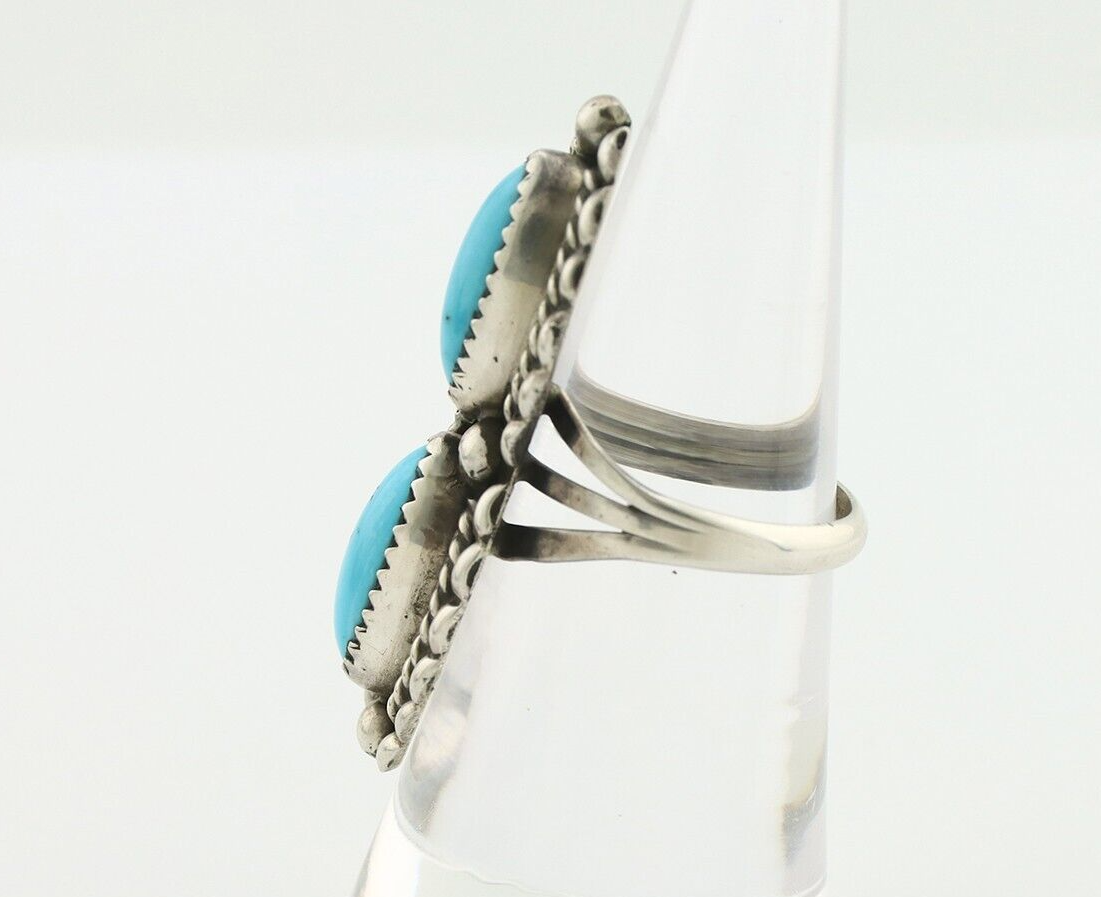 Navajo Ring 925 Silver Sleeping Beauty Turquoise Artist Signed SC C.80's