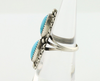 Navajo Ring 925 Silver Sleeping Beauty Turquoise Artist Signed SC C.80's