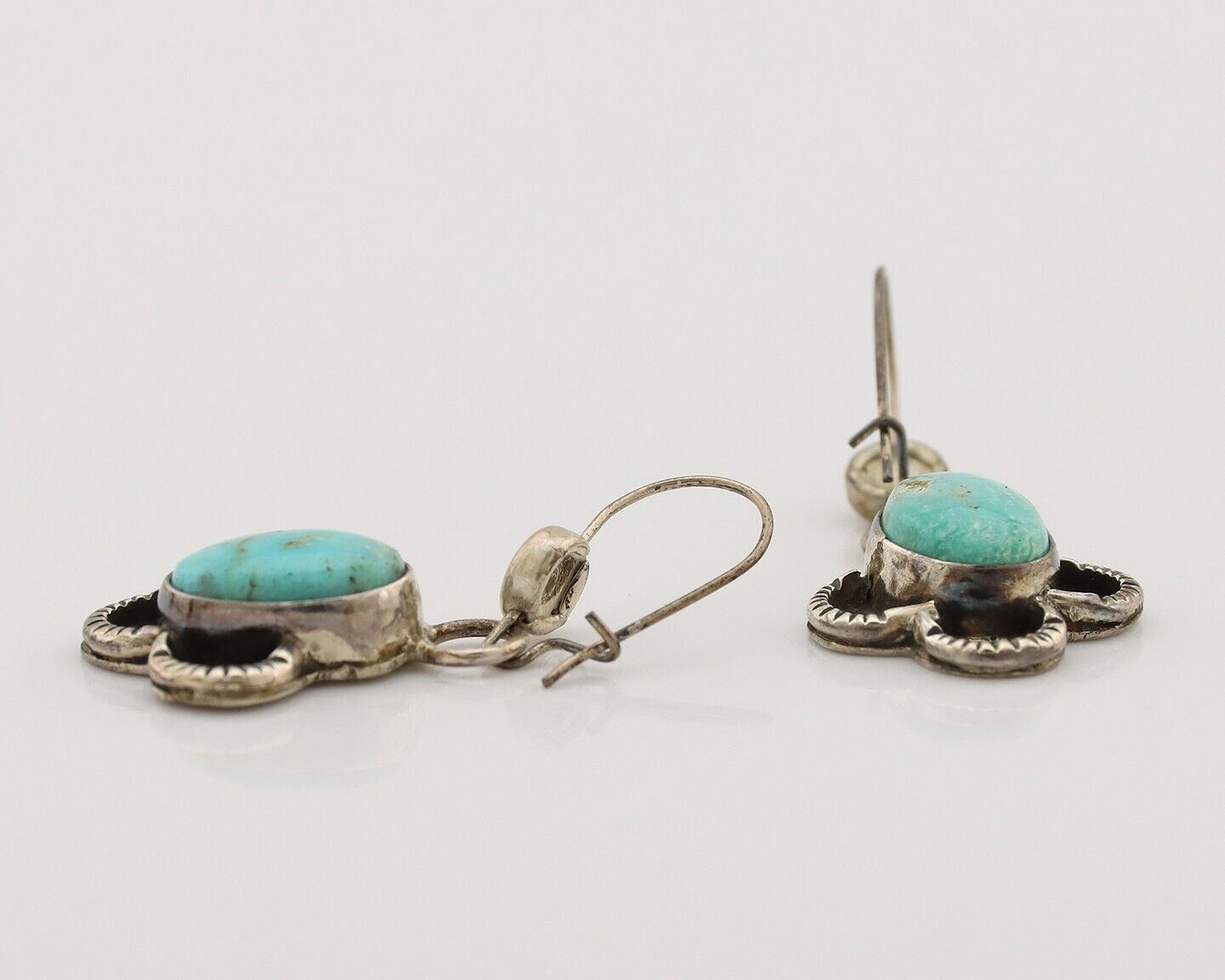 Navajo Earrings 925 Silver Natural Blue Turquoise Native American Artist C.80s