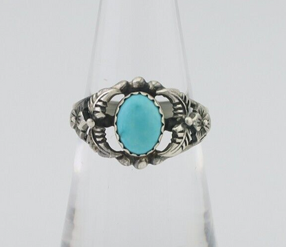 Navajo Ring 925 Silver Natural Turquoise Native American Artist C.80's