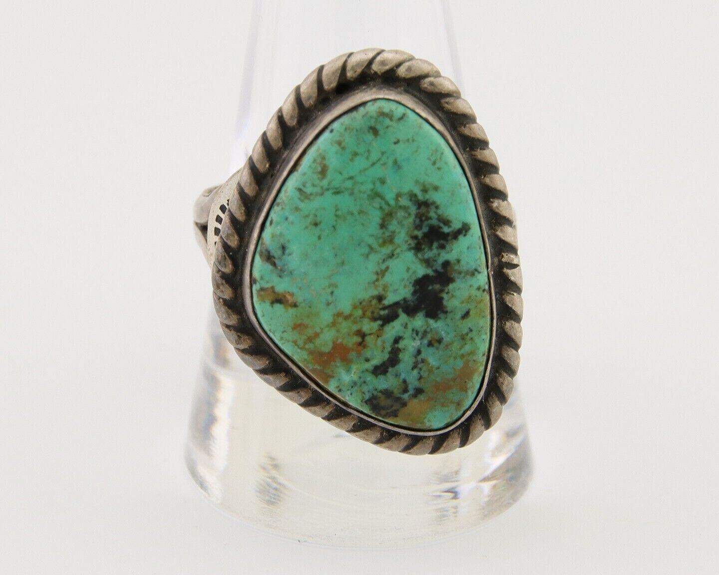 Men Navajo Ring 925 Silver Natural Slab Turquoise Signed Sunset C.80's