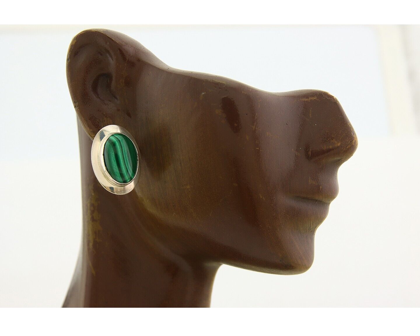 Navajo Earrings 925 Silver Natural Malachite Native American Artist C.80's