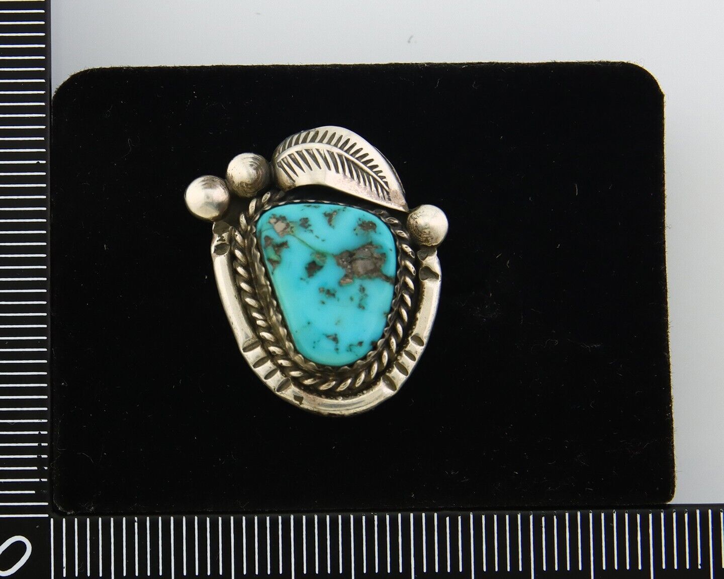 Navajo Ring 925 Sterling Natural Blue Turquoise Native Artist C.80's Size 5.75