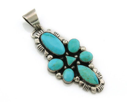 Navajo Pendant 925 Sterling Silver Natural Turquoise Vintage Artist Signed JY
