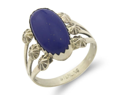 Navajo Ring 925 Sterling Natural Lapis Handmade Native Artist C.80's